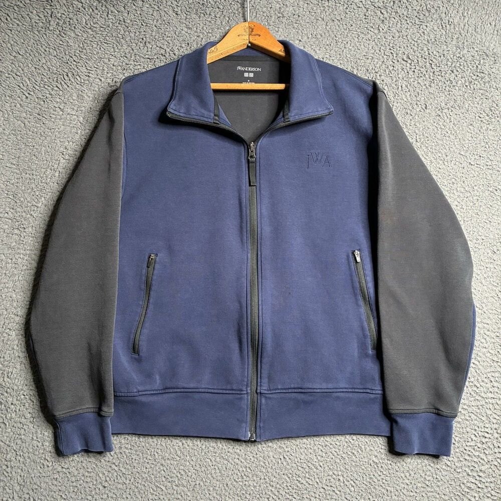 JW Anderson Uniqlo Sweater Mens Mitty Blue Black Mock Neck Zip Up Track Jacket